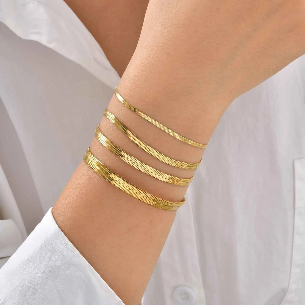 Herringbone Link Chain Bracelet – Dainty Gold Stacking Bracelet Chain Link Bracelet SPOT