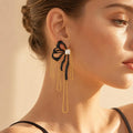 Black Bowknot CZ Tassel Earrings – 18K Gold Plated Steel Drop Earrings SPOT Default Title
