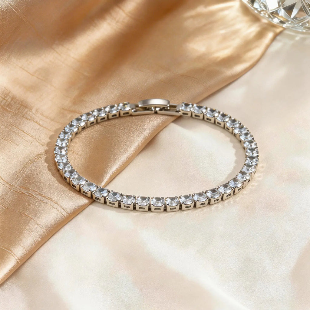 4mm CZ Tennis Bracelet – Silver Plated Stackable Women's Tennis Bracelet SPOT