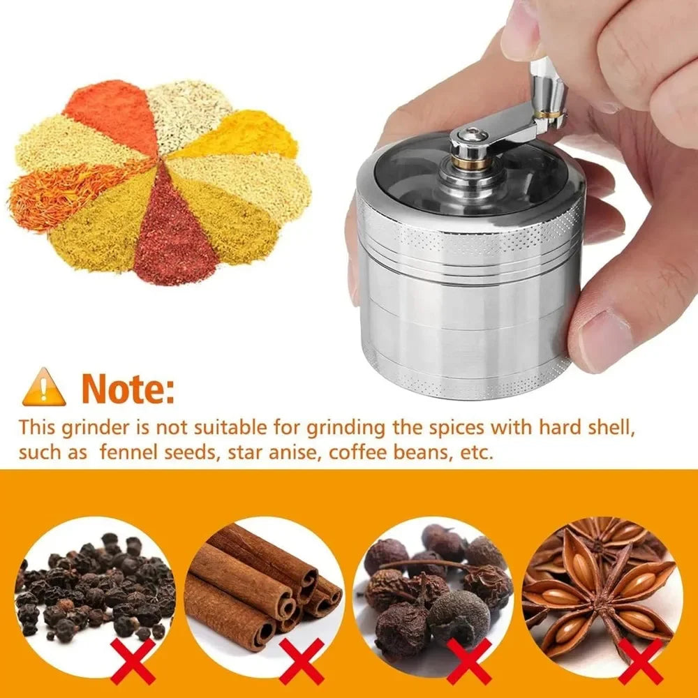 Manual Zinc Alloy Herb & Spice Grinder – Hand Crank Mill Herb Spice Grinder SPOT