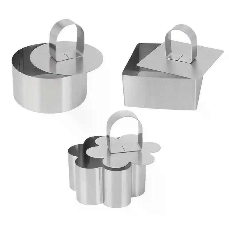 Stainless Steel Mousse Cake Ring Molds with Pusher Plate – 1/4 Pcs Cake Ring Mold Set SPOT