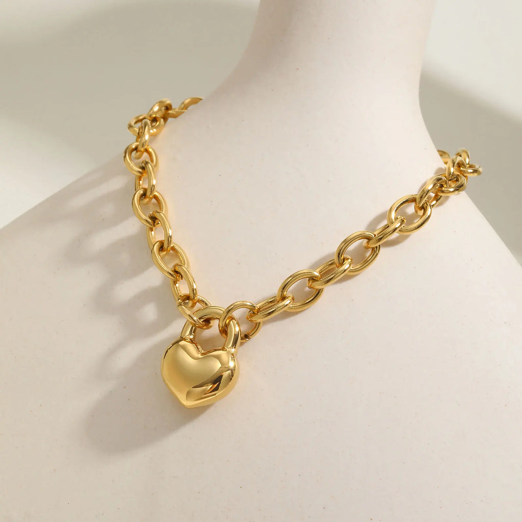 Heart Pendant Bracelet – 18K Gold Plated Stainless Steel Chain Link Bracelet SPOT