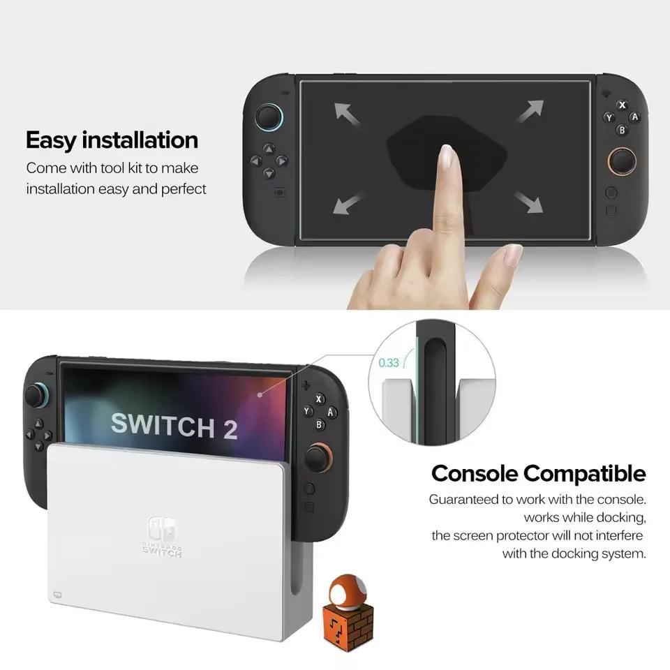 Nintendo Switch 2 Tempered Glass Screen Protector & Joystick Caps Screen Protector Bundle SPOT