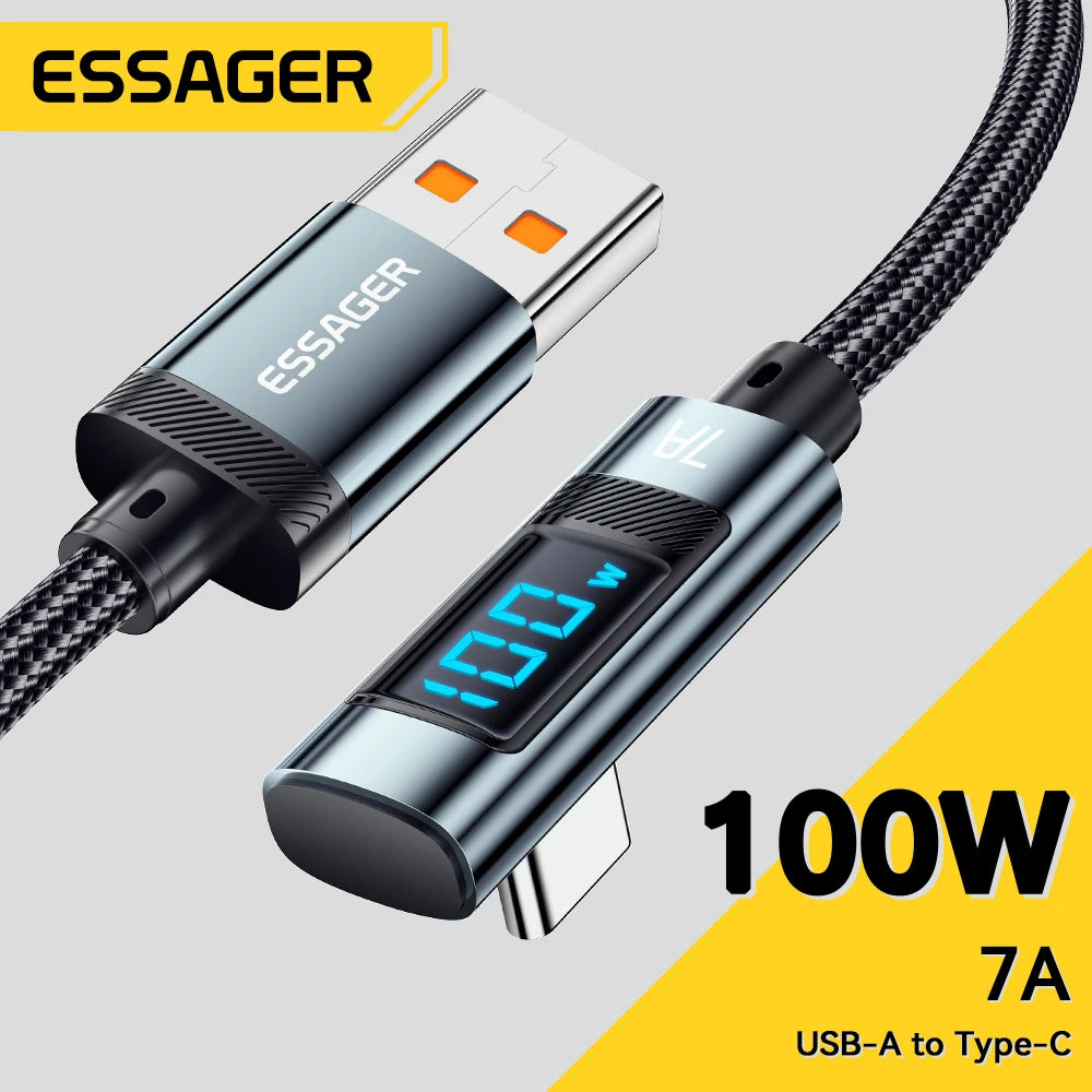 Essager 100W USB-C Fast Charge Cable – Elbow & Digital Display USB-C Charging Cable SPOT