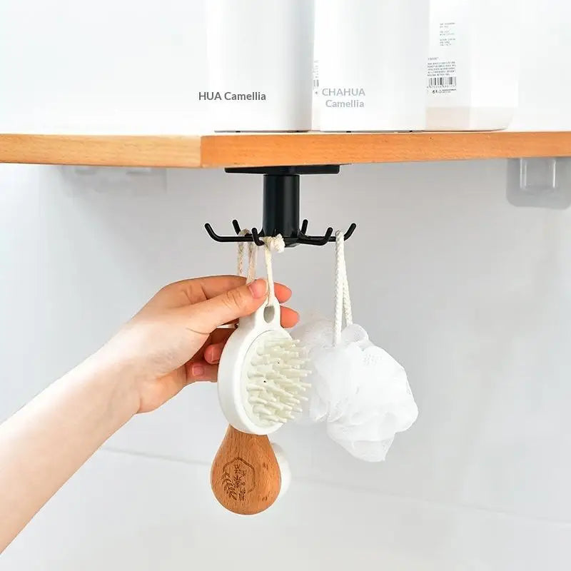 Under Cabinet 360° Rotating Kitchen Utensil Hook – 6 Hooks Cabinet Utensil Hook SPOT