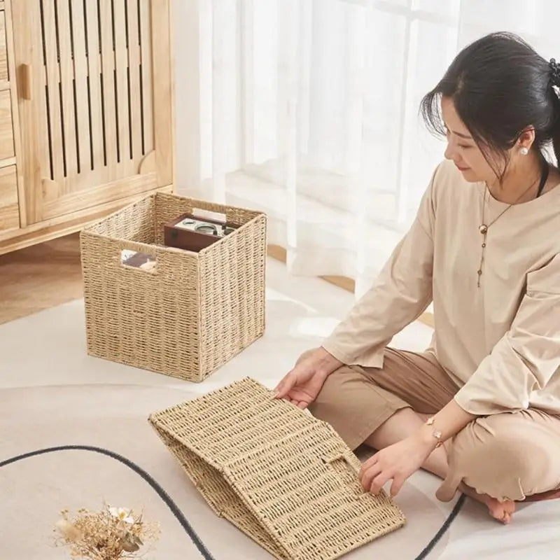 Hand-Woven Rattan Storage Basket – Cube Shelf Organizer Woven Storage Basket SPOT