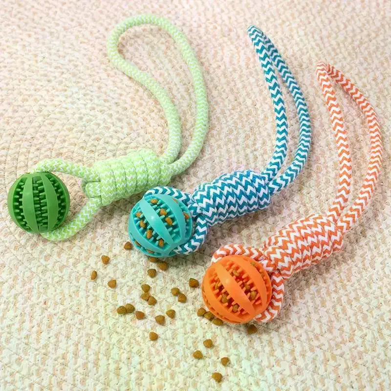Interactive Dog Chew Toy – Food Leak Ball with Rope Pull Ring Dog Chew Toy SPOT