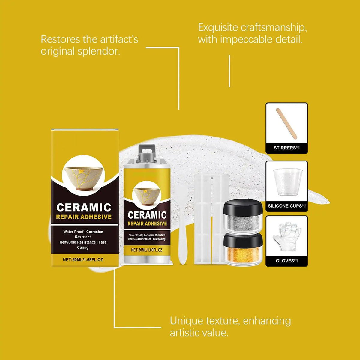 Japanese Kintsugi Ceramic Repair Kit – Food-Safe Gold Adhesive Ceramic Repair Kit SPOT