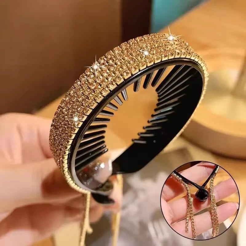 Rhinestone Tassel Hair Claw Clip & Ponytail Headband – Women Hair Claw Clip SPOT gold