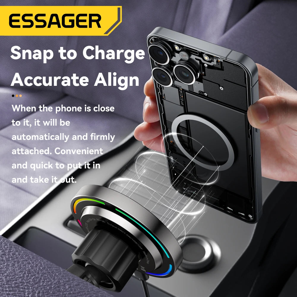 Essager RGB Magnetic Car Mount – 15W Qi Wireless Charger Wireless Car Mount SPOT