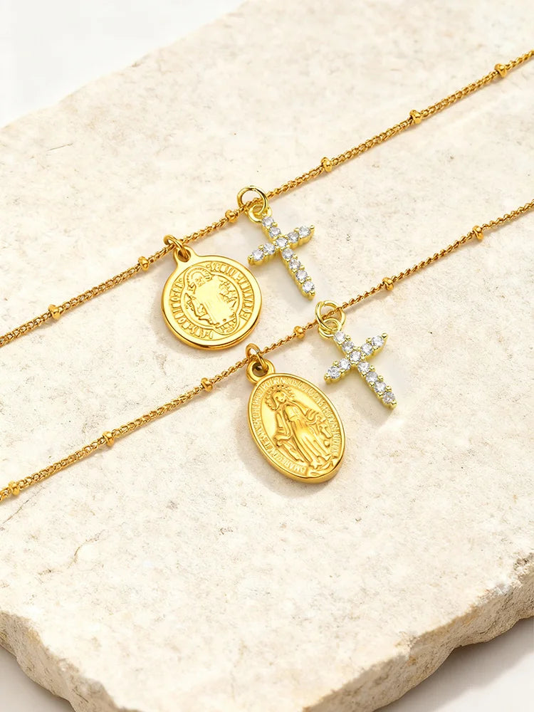 Virgin Mary Saint Benedict Zircon Cross Rosary Bracelet Religious Bracelet SPOT