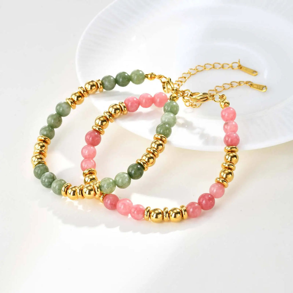 Meaeguet Natural Stone Beaded Bracelet – Women's Gold Charm Beaded Charm Bracelet SPOT