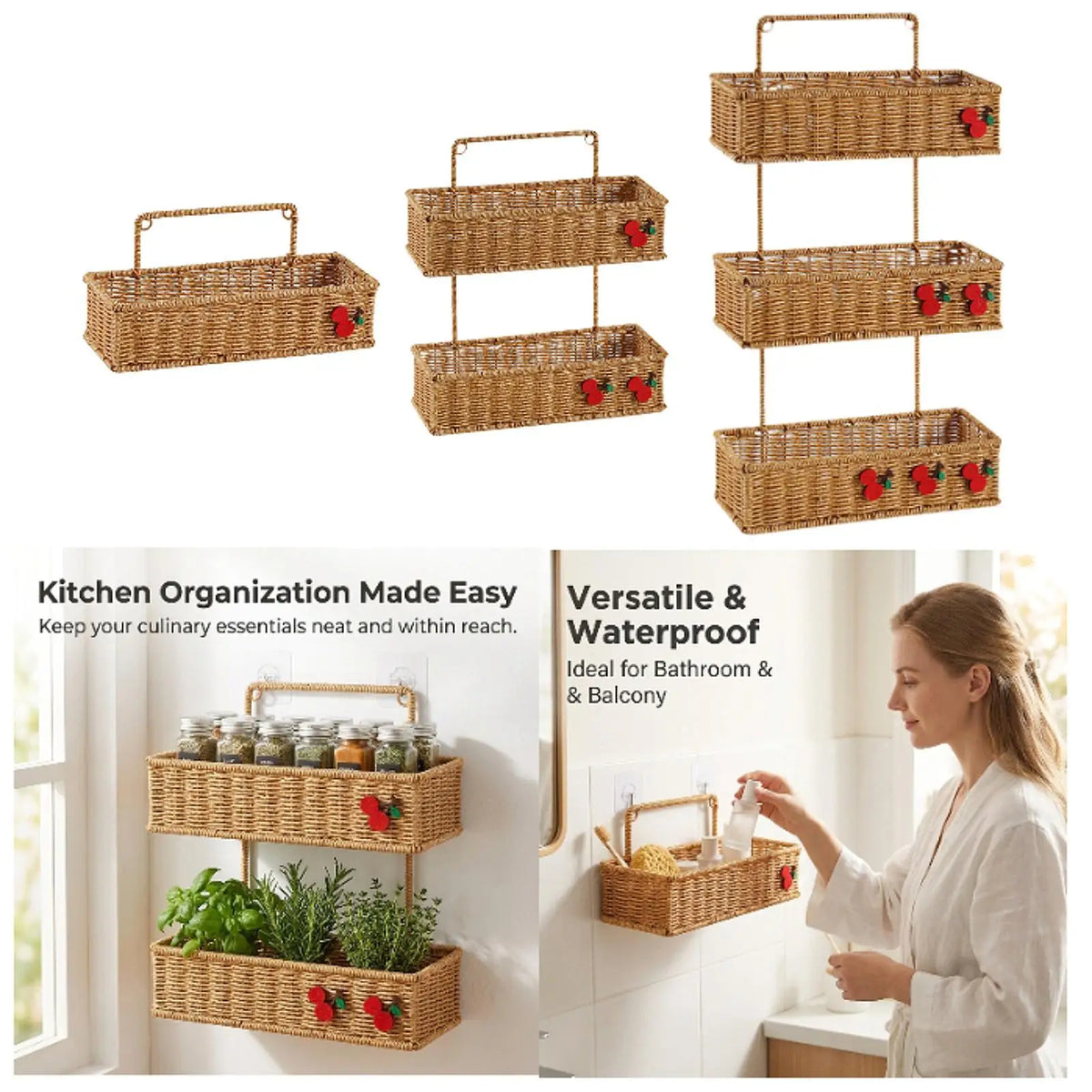 Woven Hanging Storage Basket – Wall Mount Kitchen Organizer Hanging Storage Basket SPOT