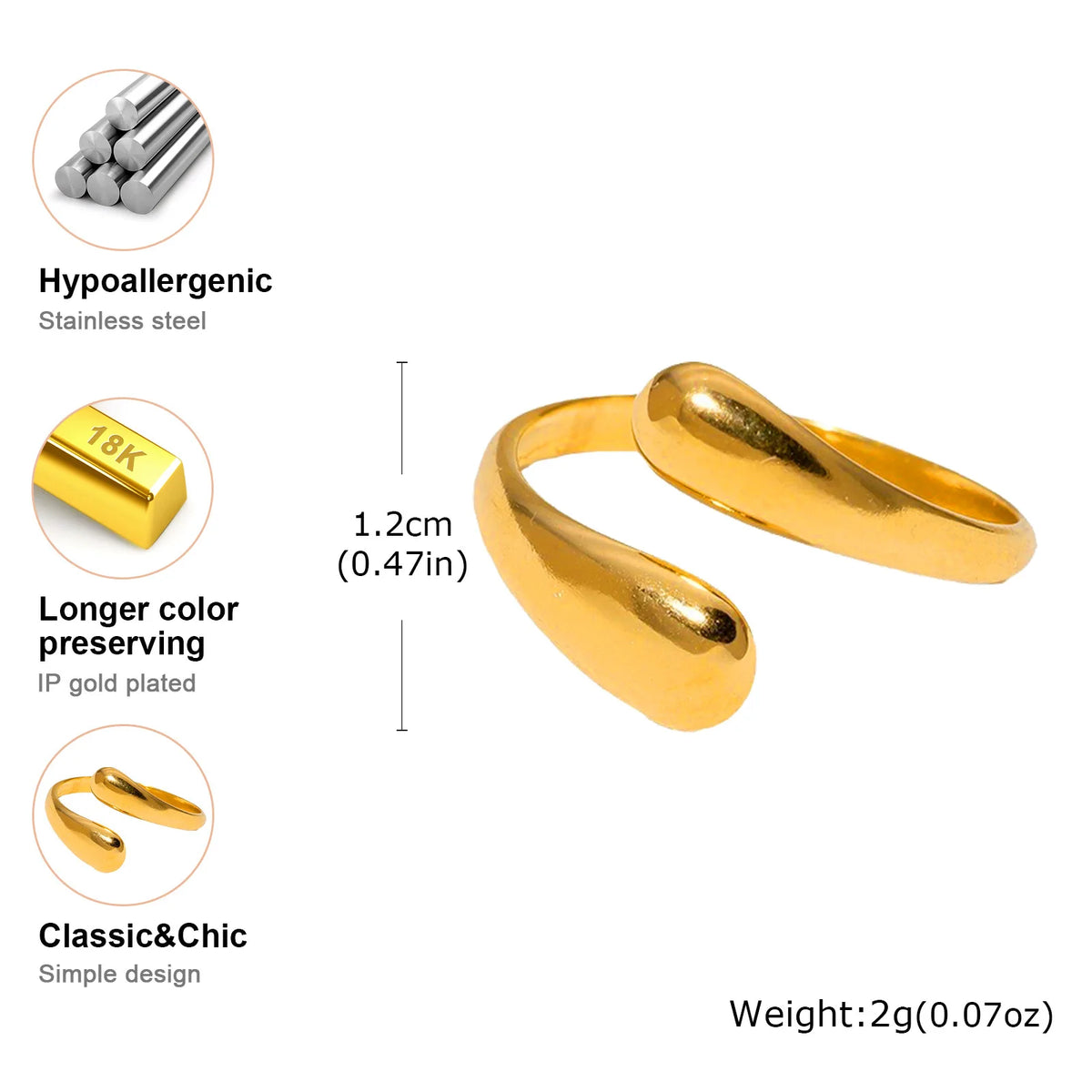 Meaeguet 18K Gold Beaded Ball Open Statement Ring for Women Fashion Statement Ring SPOT RT-222G