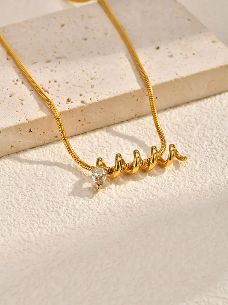 White Zircon Drop Pendant Necklace – 18K Gold Plated Steel Pendant Necklace SPOT
