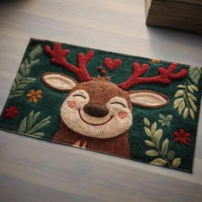 Fluffy Christmas Deer Microfiber Bath Mat – Quick-Dry Holiday Bath Mat SPOT