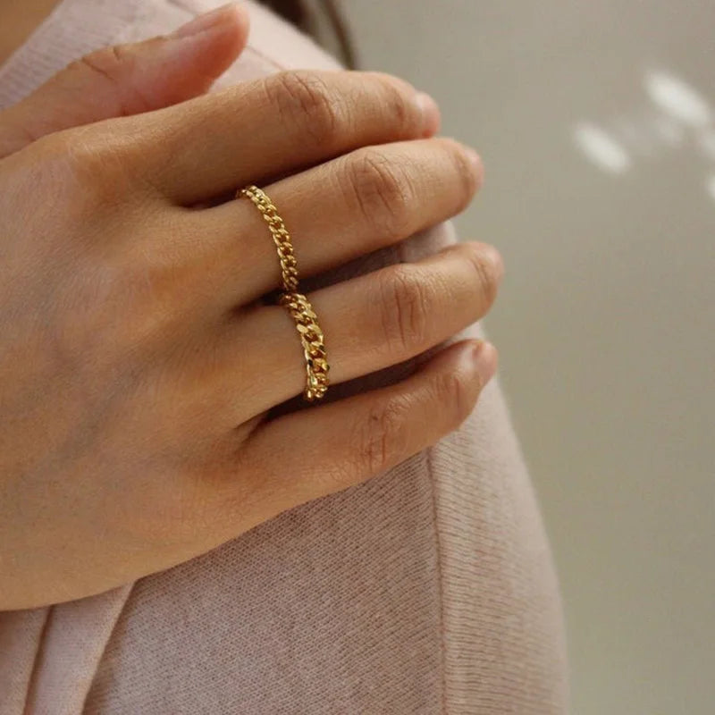 6mm Cuban Curb Chain Ring – 18K Gold Stainless Steel Fashion Ring SPOT