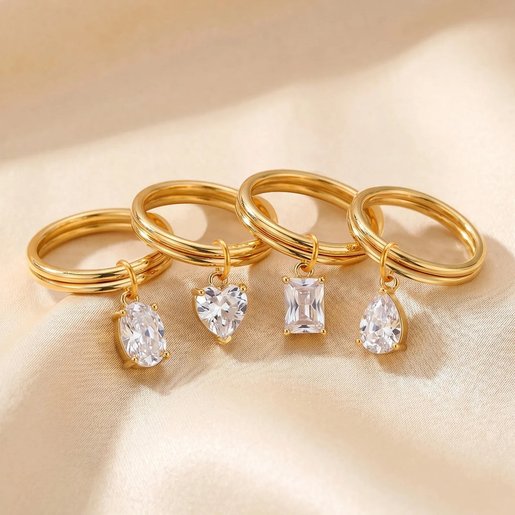 18K Gold Plated CZ Dainty Drop Stackable Ring – Waterproof Stackable Gold Ring SPOT
