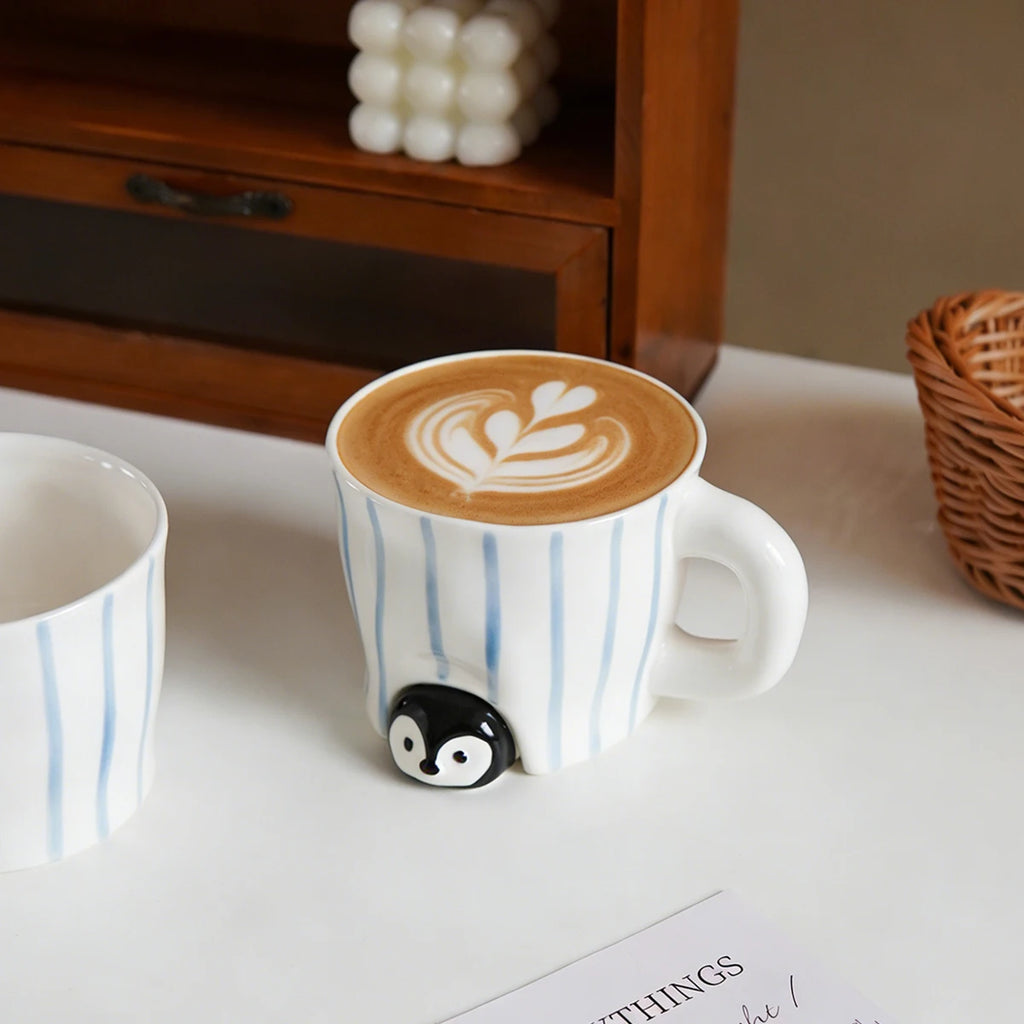 Cute Penguin Ceramic Coffee Mug – Striped Porcelain Cup Ceramic Coffee Mug SPOT