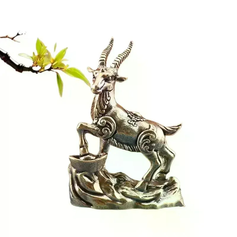 Vintage Lucky Antelope Statue – Brass-Finish Resin Desktop Decor Decorative Figurine SPOT