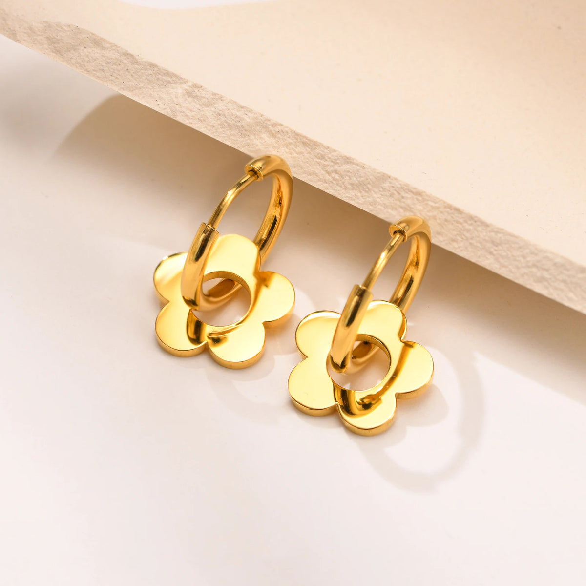 Flower Huggie Hoop Earrings – Hypoallergenic Gold Stainless Steel Huggie Hoop Earrings SPOT