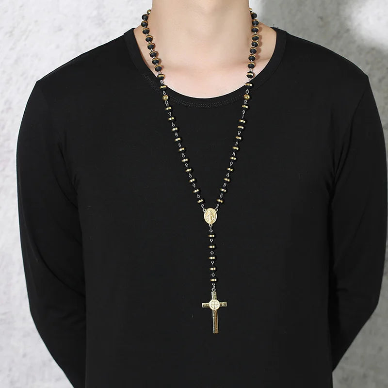 Meaeguet Long Rosary Necklace – Stainless Steel Cross Pendant Rosary Pendant Necklace SPOT