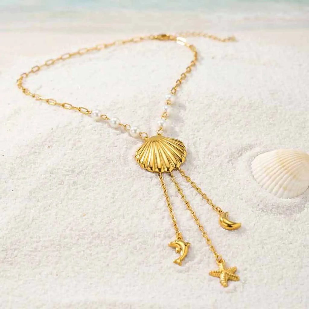 Ocean Y Necklace 18K Gold Plated – Dolphin Starfish Pendant Pendant Necklace SPOT
