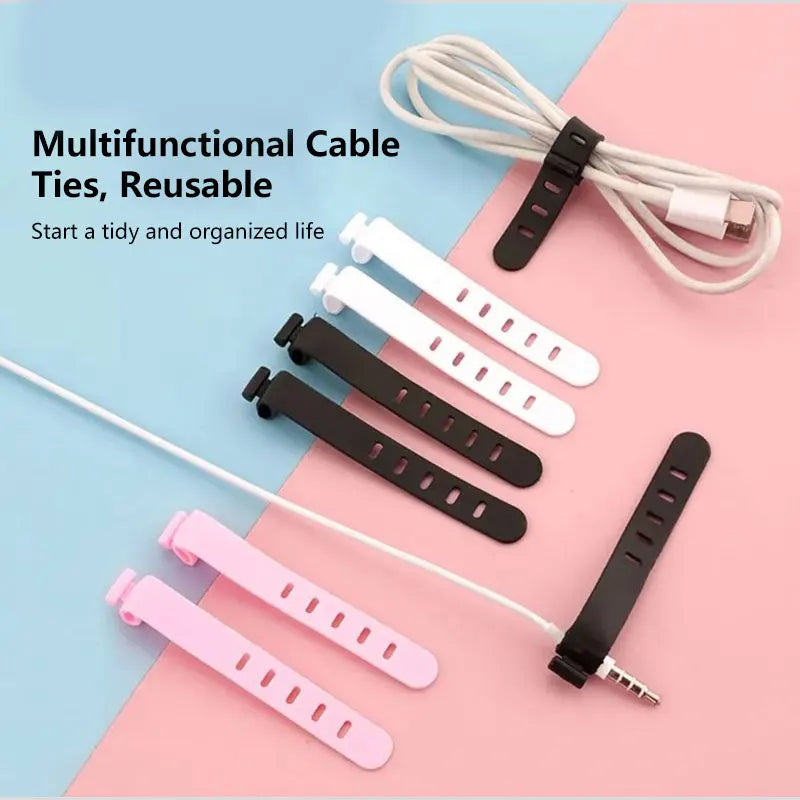 10-Pack Silicone Cable Ties – Reusable 5-Hole Cord Organizer Silicone Cable Ties SPOT