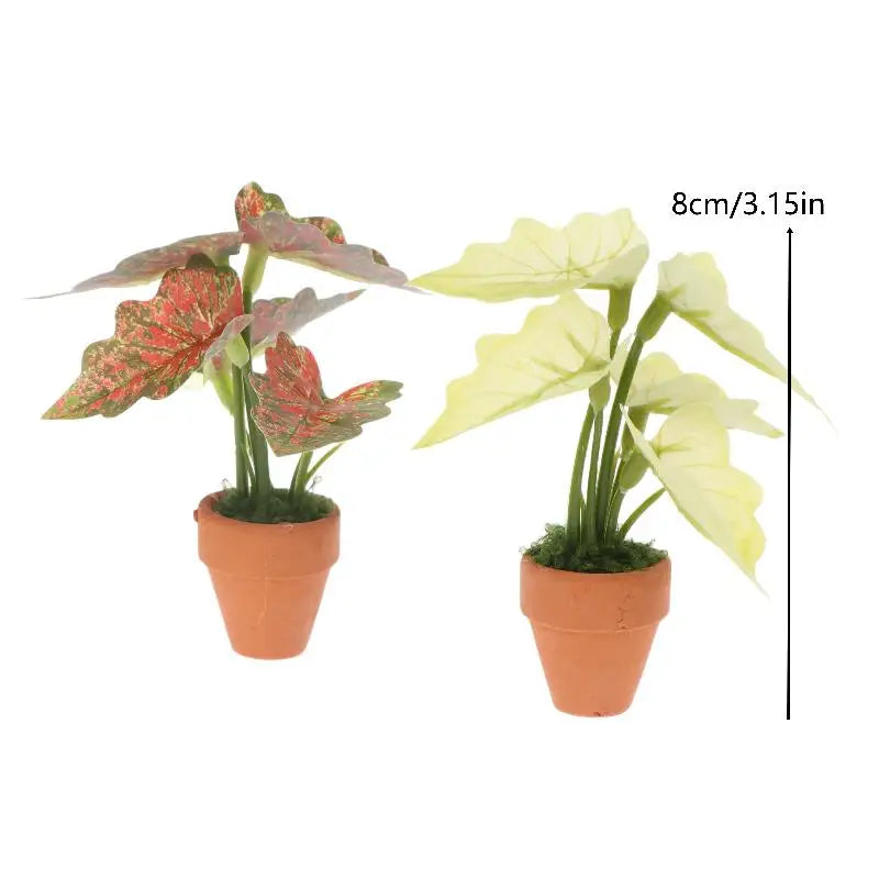 Mini Artificial Taro Potted Plant – 1:12 Dollhouse Ornament Miniature Plant Ornament SPOT