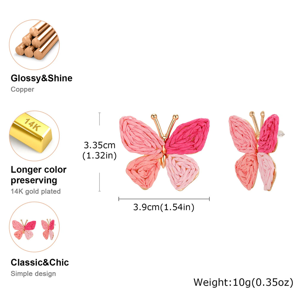 Handmade Raffia Butterfly Stud Earrings – 18K Gold Plated Stud Earrings SPOT