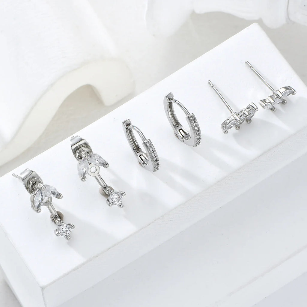 Huggie Stud Earrings Set – Marquise CZ Leaf Drop, 3 Pairs Huggie Stud Earrings SPOT