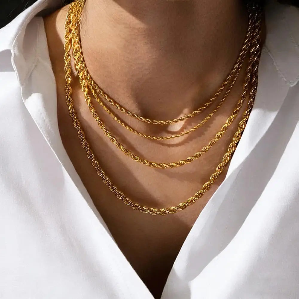 Gold Plated Stainless Steel Rope Twist Chain Necklace 2–5MM Chain Necklace SPOT