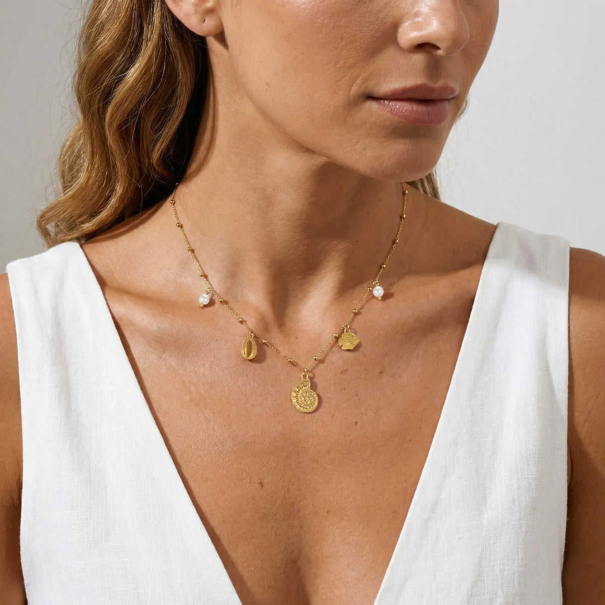 Gold Plated Beach Necklace – Seashell Ocean Charm Pendant Pendant Necklace SPOT