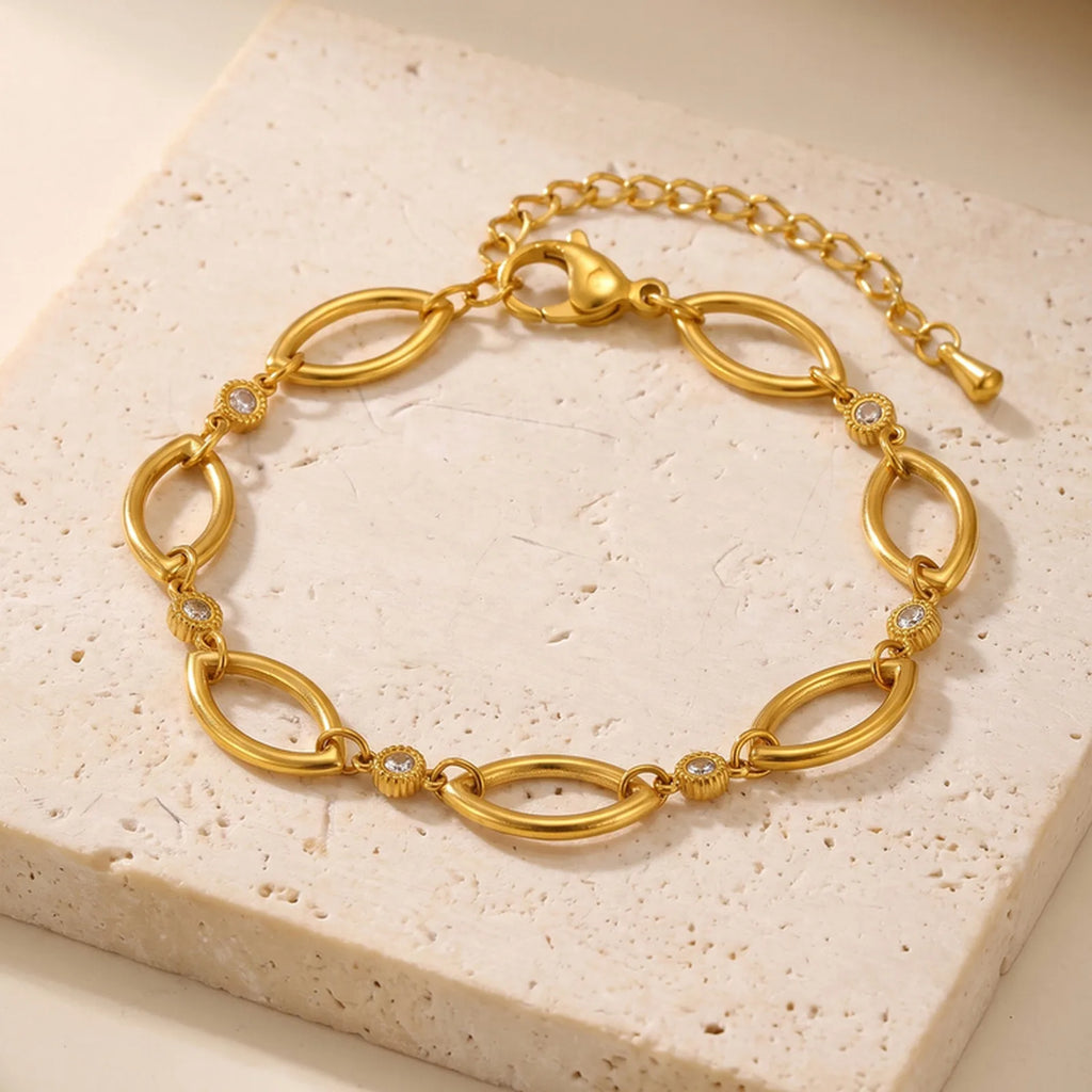 Geometric Link Bracelet | 18K Gold Plated Stainless Steel CZ Link Chain Bracelet SPOT