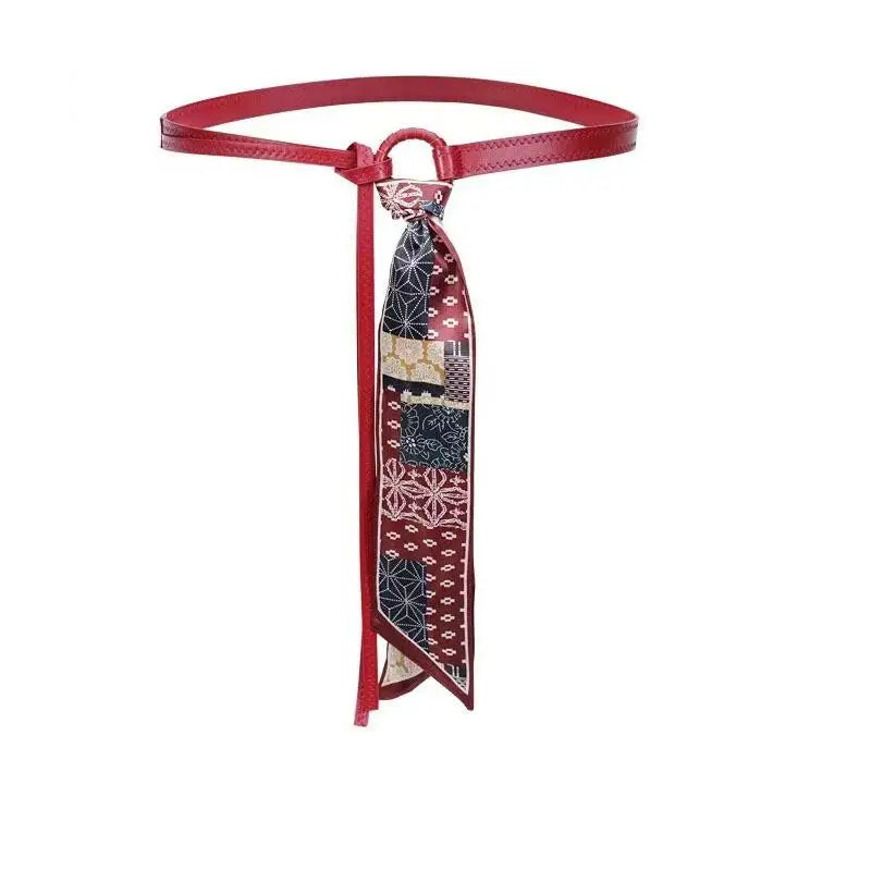 Punk Retro PU Leather Silk Scarf Waist Belt – Bohemian Style Scarf Waist Belt SPOT Red