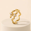 Hollow Wave Zirconia Adjustable Ring – 18K Gold Plated | Meaeguet Cocktail Ring SPOT Default Title