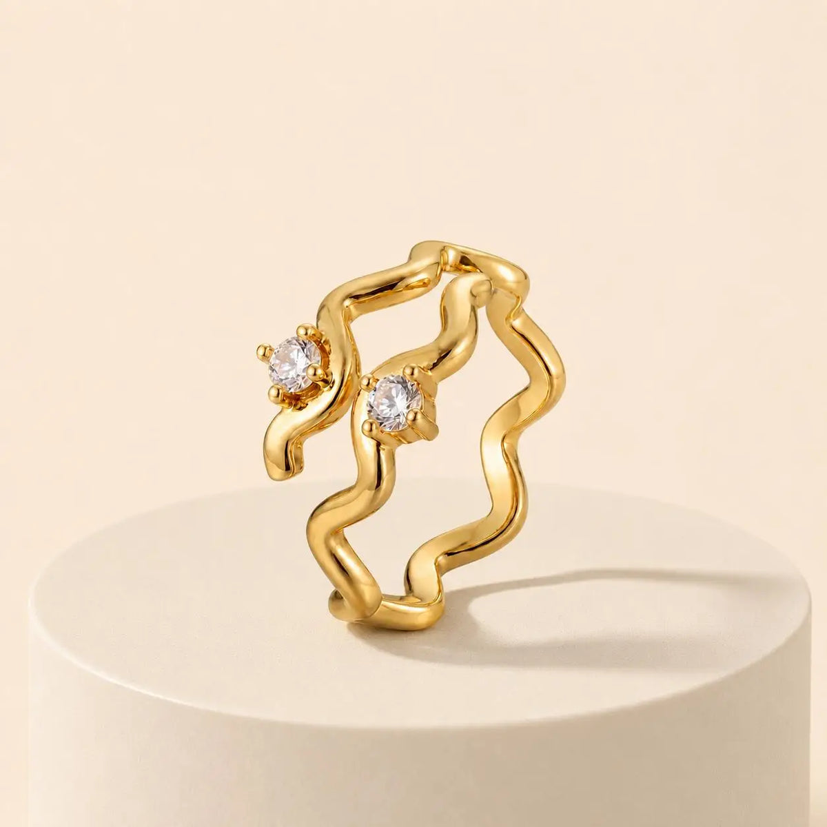 Hollow Wave Zirconia Adjustable Ring – 18K Gold Plated | Meaeguet Cocktail Ring SPOT Default Title