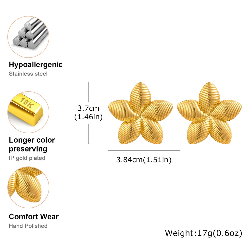 Meaeguet Flower Stud Earrings – Gold Stainless Steel Floral Stud Earrings SPOT
