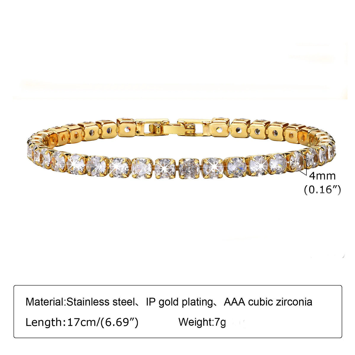 Women's CZ Tennis Bracelet – Gold Stainless Steel Adjustable CZ Tennis Bracelet SPOT PBR-035G-17
