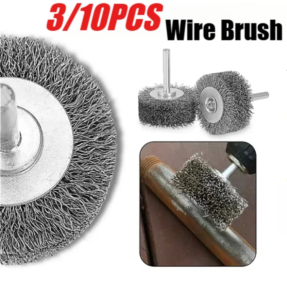 Wire Cup Brush Set 1/4" Hex Shank – Carbon Steel, 3 or 10 Pc Wire Brush Set SPOT