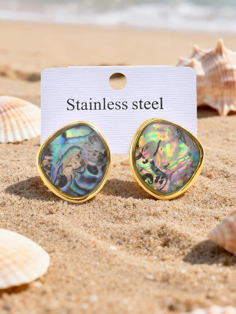 Abalone Shell Stud Earrings – 18K Gold Plated Bohemian Studs Shell Stud Earrings SPOT