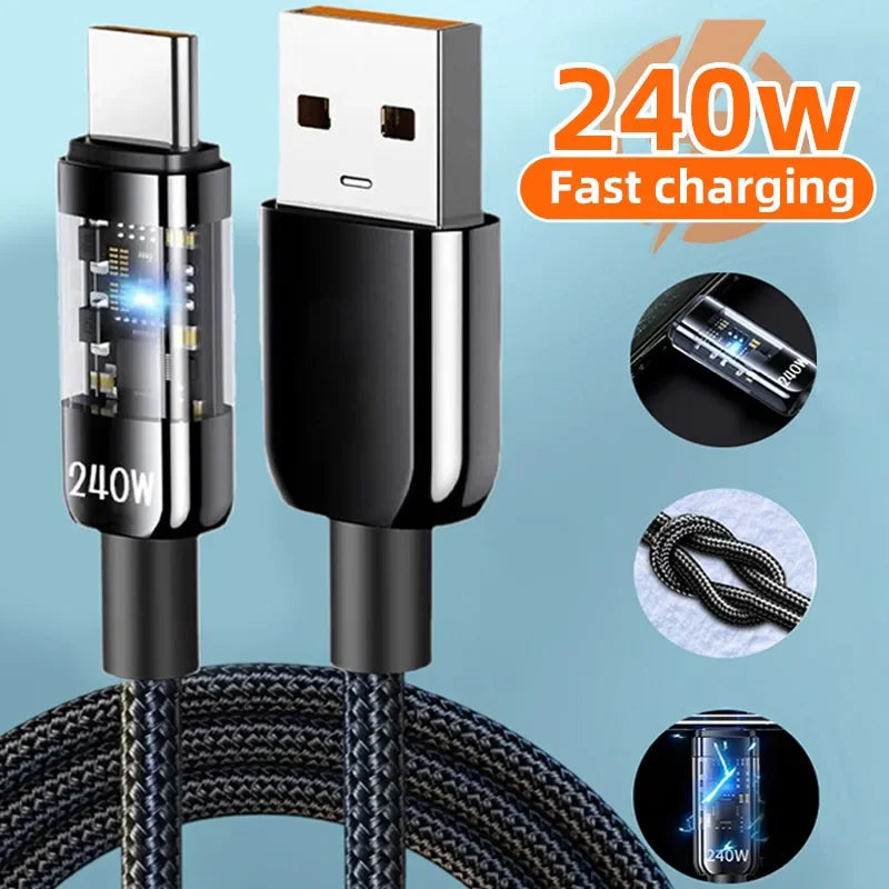 240W USB-C Fast Charging Cable – LED Display, Nylon Braided USB-C Charging Cable SPOT