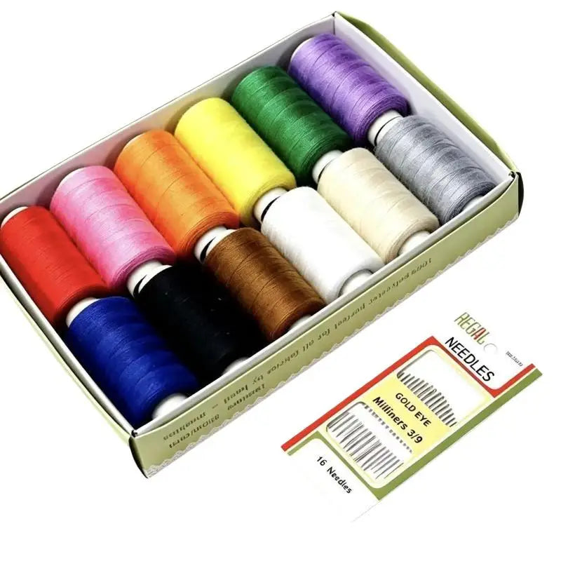 Sewing Thread Kit – 12 Colors 350m Spools & 16 Needles Sewing Thread Kit SPOT