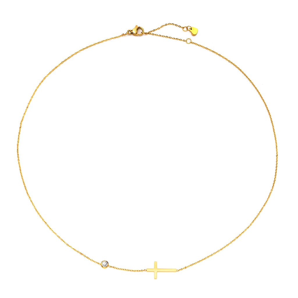 Dainty Skinny Bar Cross Necklace – Minimal Layering Jewelry Bar Pendant Necklace SPOT
