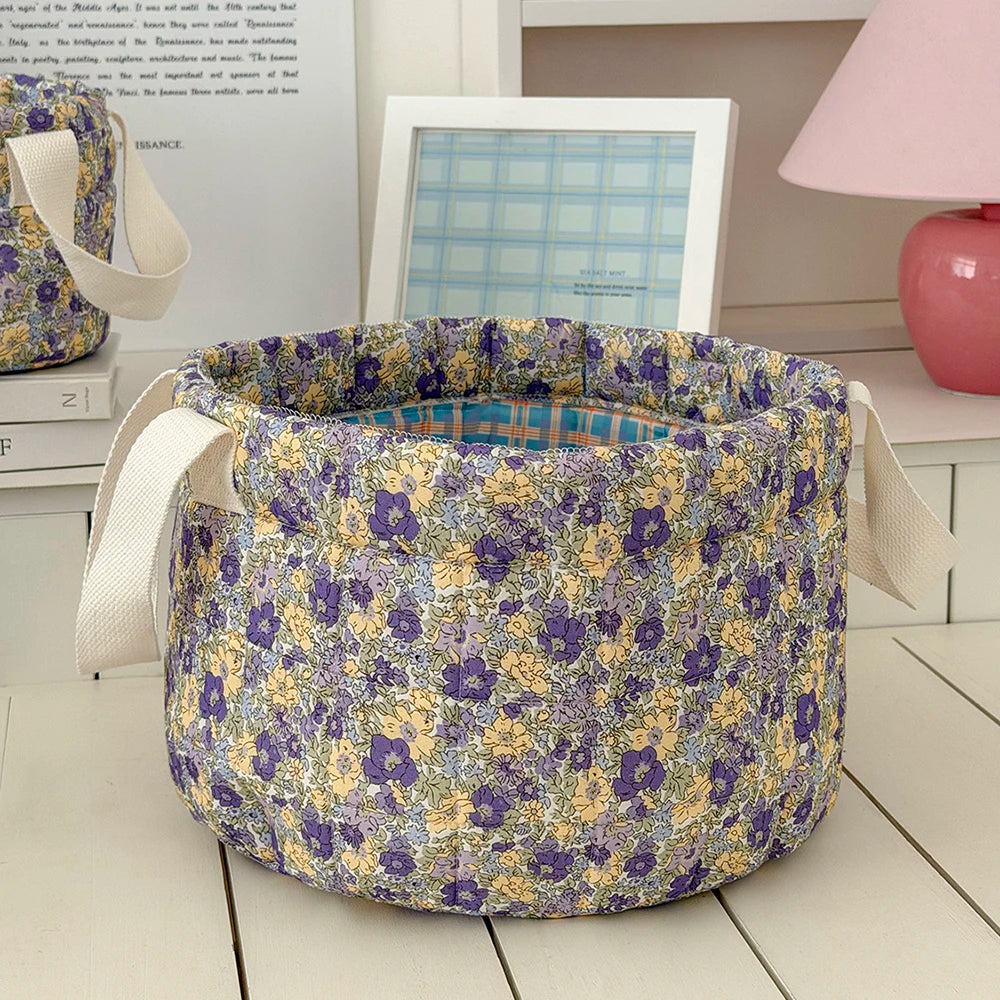 Vintage Floral Quilted Storage Basket with Handle – 3 Sizes Fabric Storage Basket SPOT