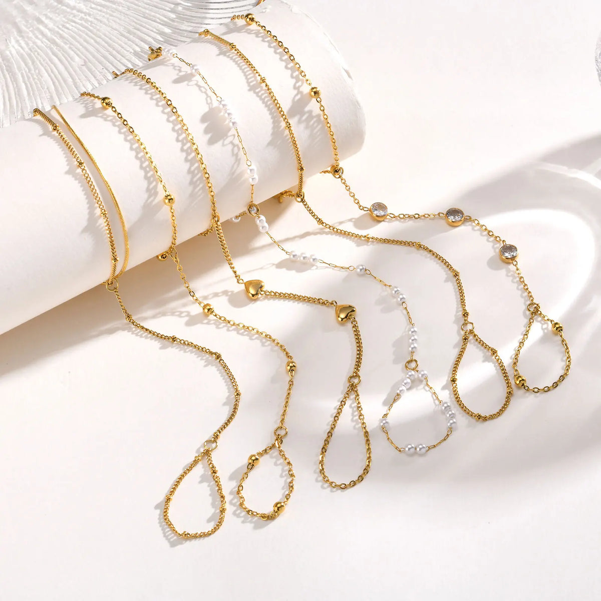 18K Gold Plated Heart Link Bracelet Set – Waterproof Women Link Chain Bracelet SPOT
