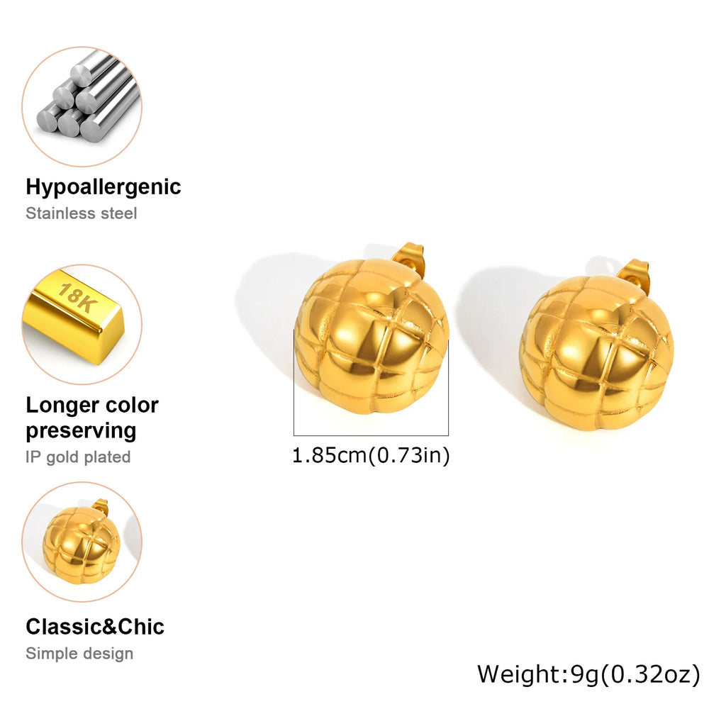 18K Gold Plated Half Ball Stud Earrings – Geometric Texture Stud Earrings SPOT