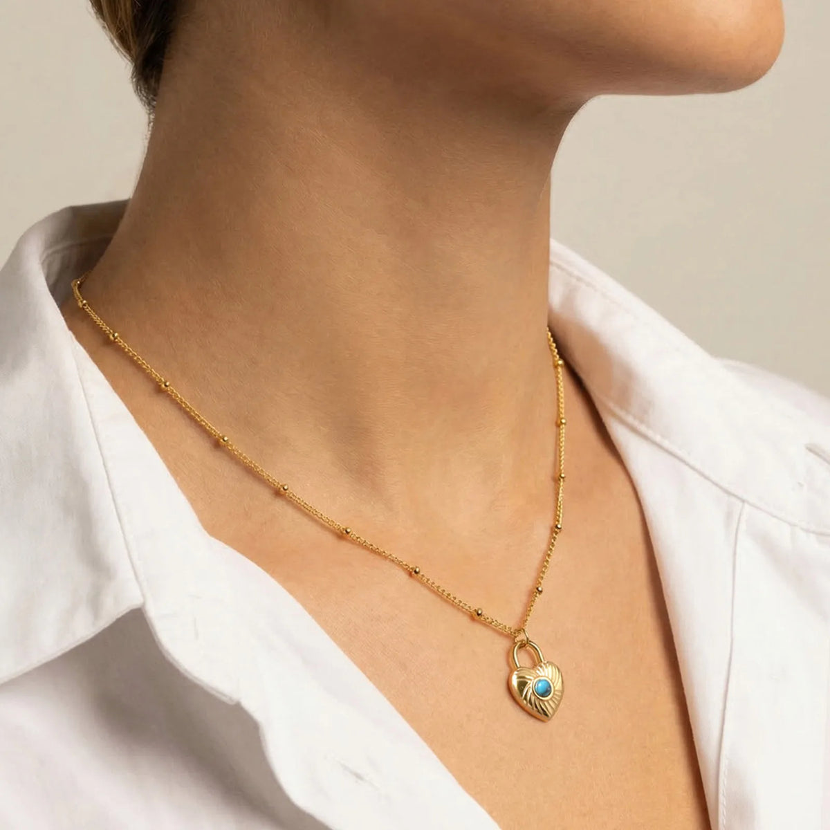 Vintage Heart Pendant Necklace | 18K Gold Plated Turquoise Beads Pendant Necklace SPOT