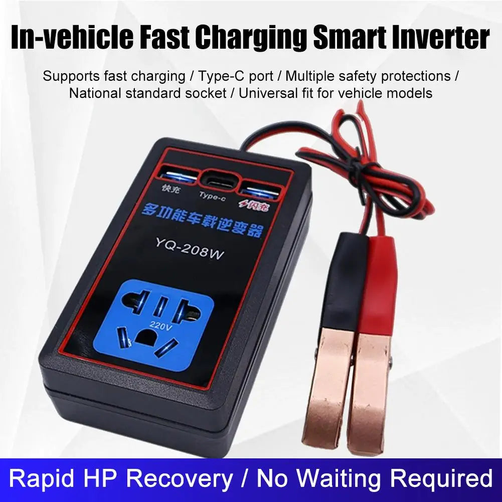 Car Power Inverter 12/24V to 110/220V with USB & Battery Clips Car Power Inverter SPOT