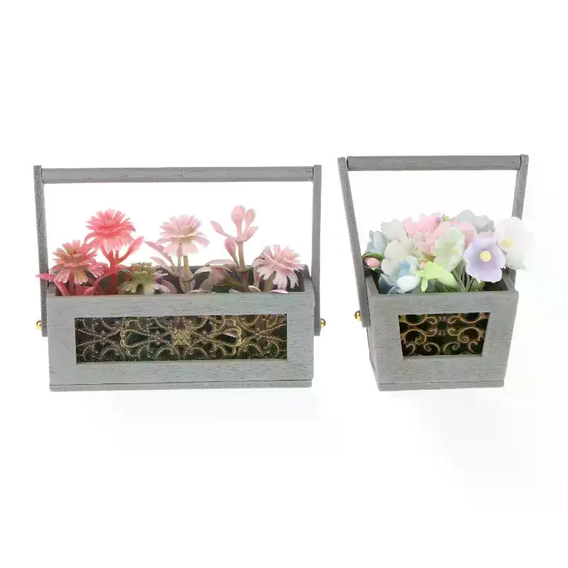 1:12 Miniature Flower Basket with Artificial Flowers – Dollhouse Miniature Dollhouse Decor SPOT